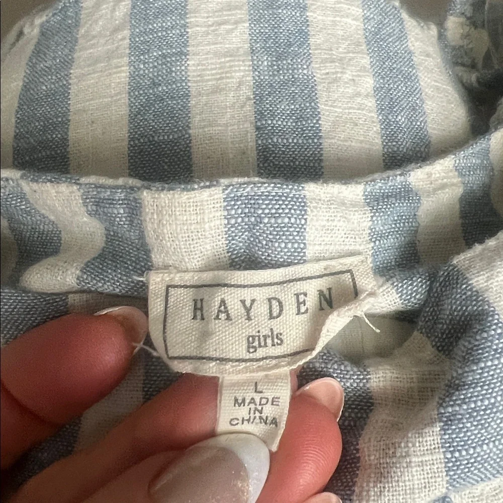 ❌ HAYDEN Striped Puff Sleeve Tiered Cotton Babydoll Dress Girls L